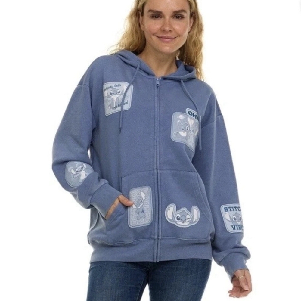 NWT Disney Blue Stitch Patch Zip Hoodie - Picture 1 of 10